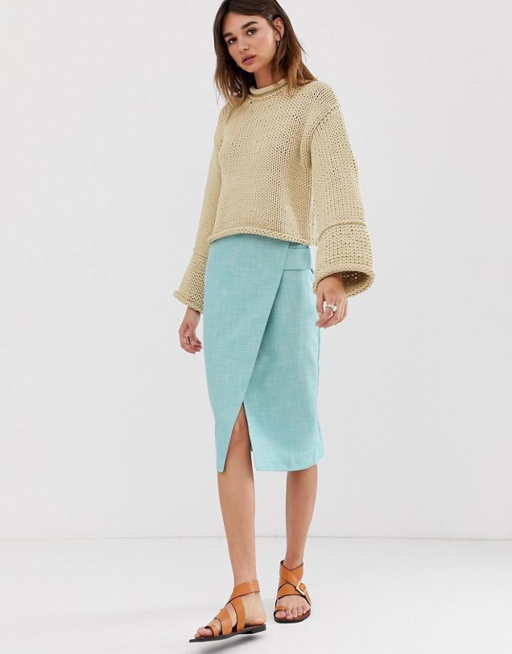 Asos White Tab Detail Wrap Skirt - Blue