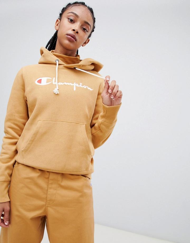 Champion Boyfriend Hoodie With Front Script Embroidered Logo - Beige
