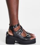 Asos Design Wide Fit Heston Chunky Mid Heeled Sandals In Black