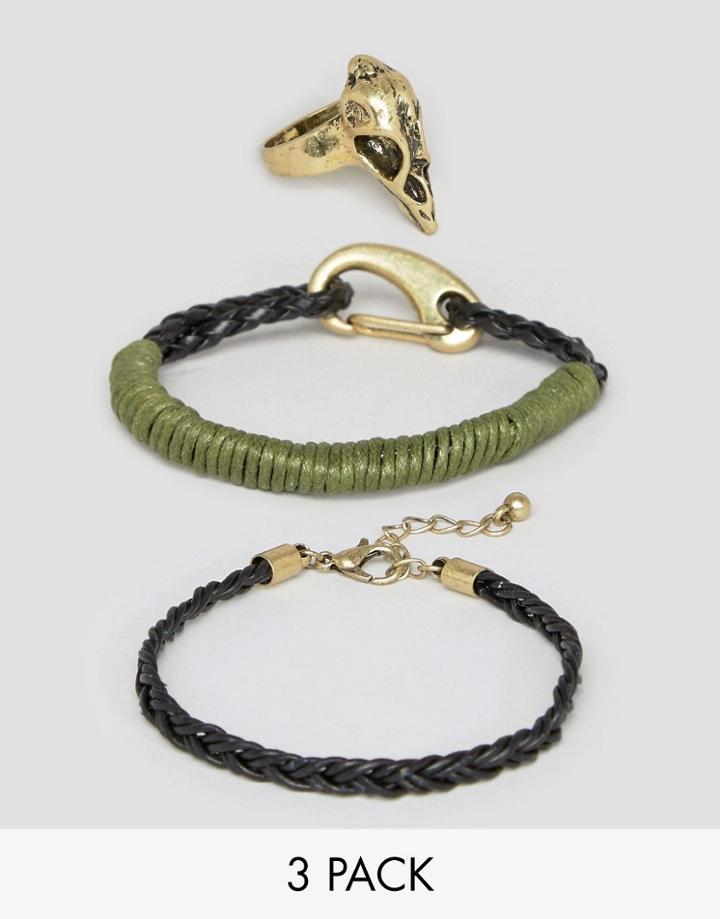 Asos Ring And Bracelet Pack With Animal Skull - Multi