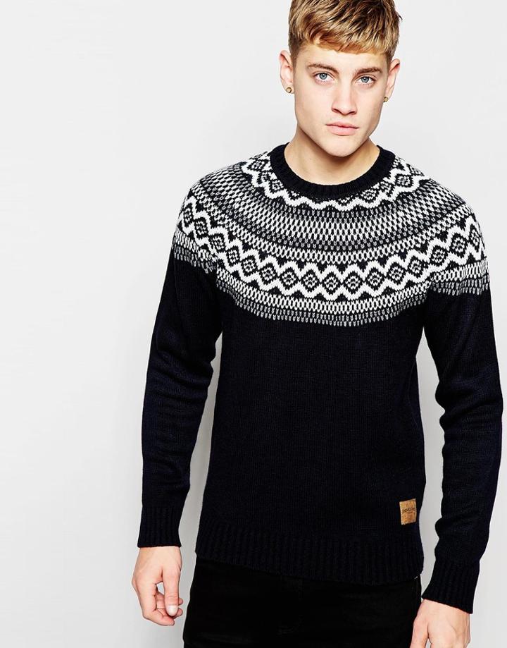 Jack & Jones Knitted Sweater With Fair Isle Yoke - Cloud Dancer