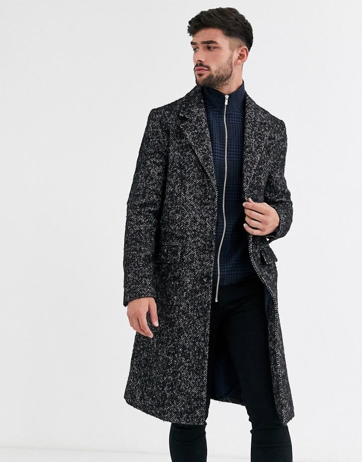 River Island Overcoat In Herringbone