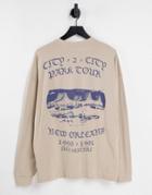Asos Design Oversized Long Sleeve T-shirt In Beige With New Orleans Back Print-neutral