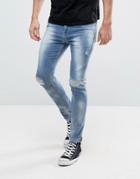 Asos Super Skinny Jeans With Bleach Spot & Rips - Blue