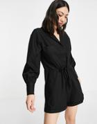 Pretty Lavish Utility Romper With Pockets In Black-neutral