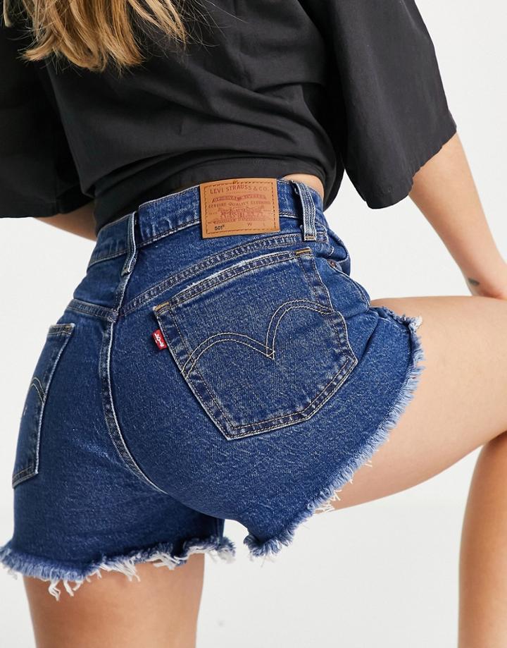 Levi's 501 Original Frayed Hem Shorts In Mid Wash-blue