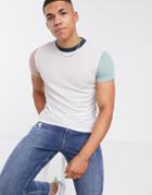 Asos Design T-shirt In Linen Mix With Contrast Sleeves In White