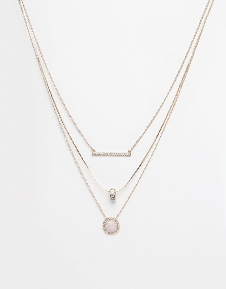 Oasis Pave Bar & Rose Quartz Multirow Necklaces - Gold