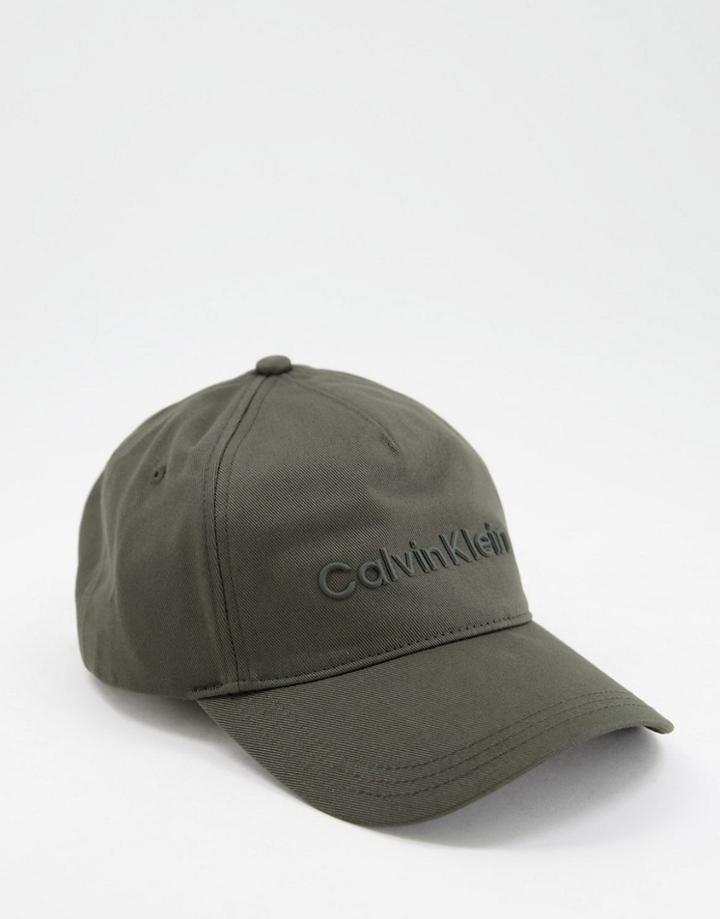 Calvn Klein Logo Cap In Khaki-green
