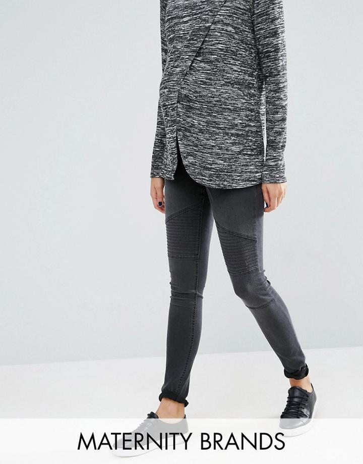 Mama. Licious Over The Bump Biker Skinny Jean - Gray