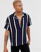 Asos Design Oversized Retro Navy Stripe Shirt - Navy