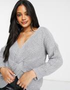 Parisian Knot Front Sweater In Gray-grey