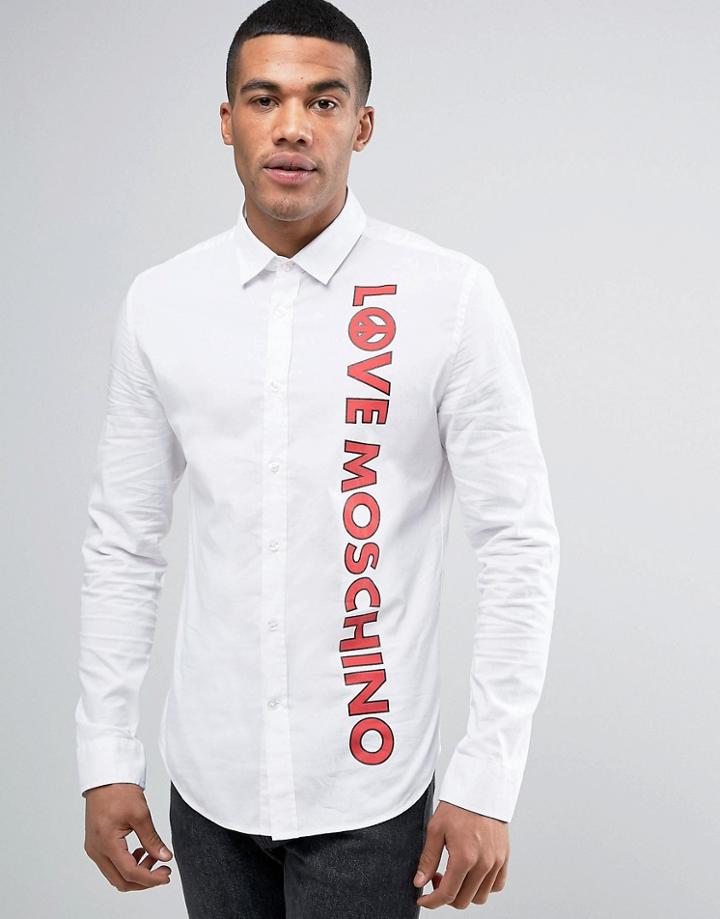 Love Moschino Shirt With Logo Print In Slim Fit - White