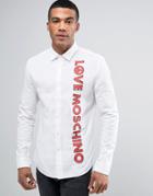 Love Moschino Shirt With Logo Print In Slim Fit - White