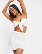 South Beach Tie Front Strappy Top And Shirred Mni Skirt Set-white