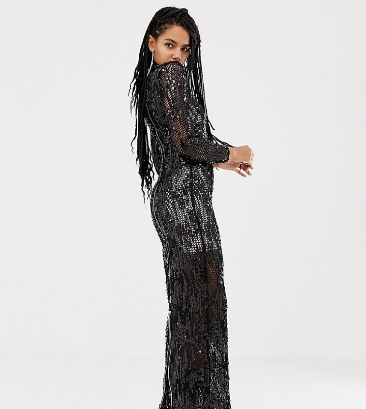 Asos Design X Laquan Smith Funnel Neck Embellished Maxi Dress - Black