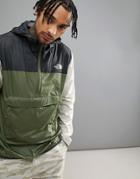 The North Face Fanorak Overhead Jacket Hooded Packable Tricolour In Green/black/stone - Green