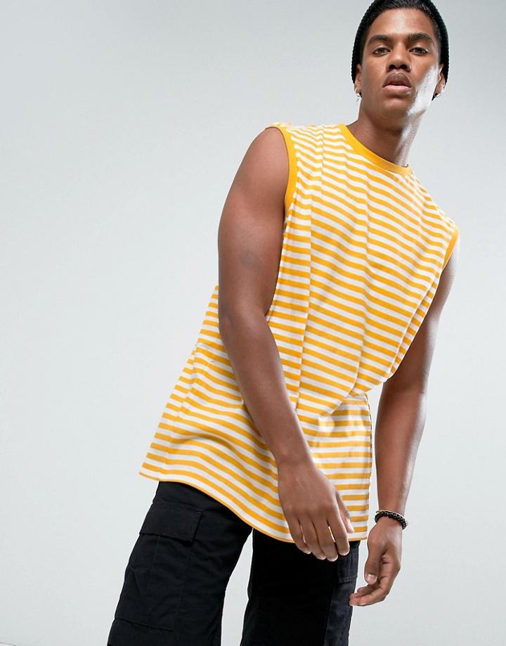 Asos Oversized Stripe Tank In Yellow - Yellow