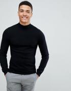 Asos Design Muscle Fit Merino Wool Turtleneck Sweater In Black