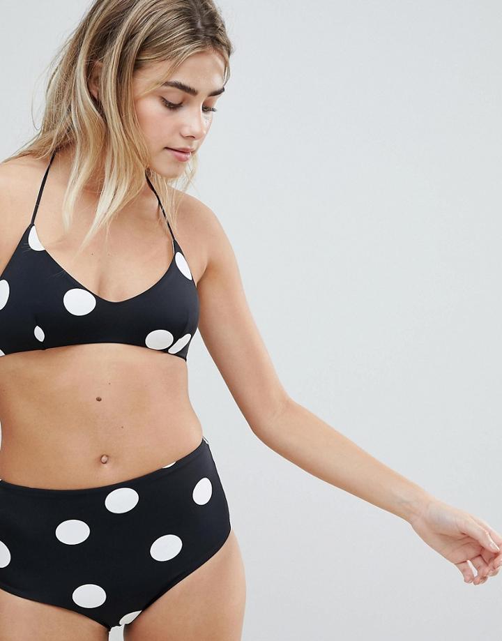 Weekday High Waist Bikini Bottoms In Black White Dots - Black