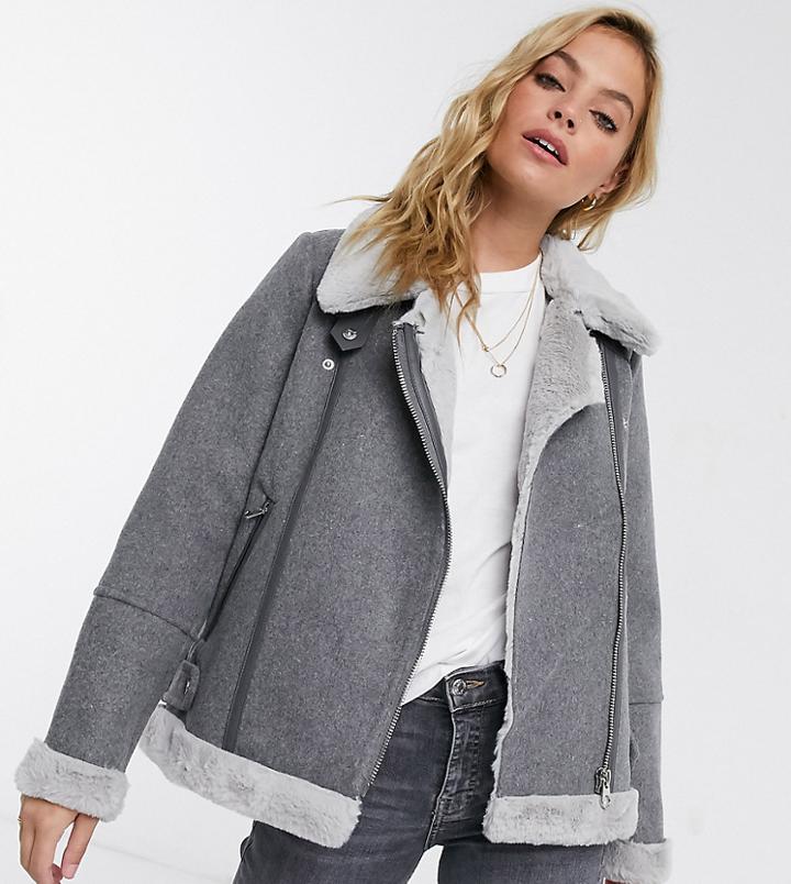 Vero Moda Petite Aviator Jacket In Gray-grey