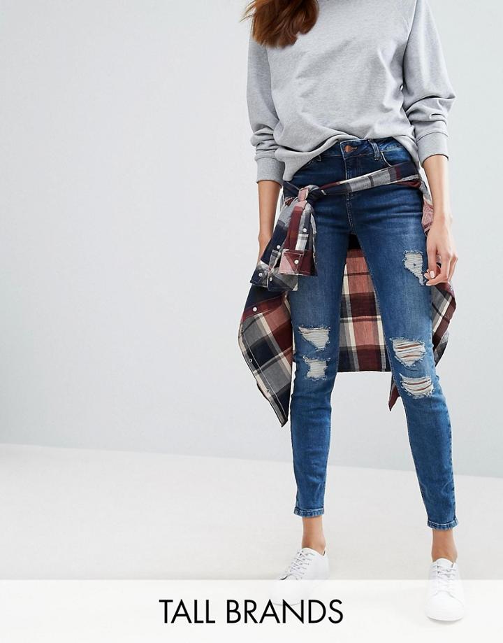 New Look Tall Distressed Skinny Jeans - Blue