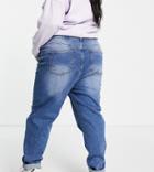Urban Bliss Plus Mom Jeans In Midwash Blue-blues