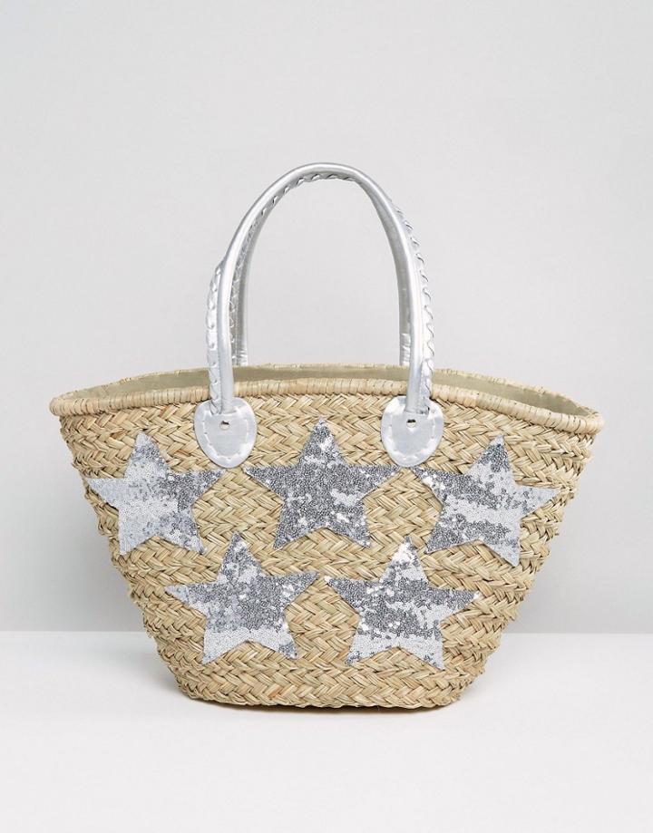Pia Rossini Large Silver Star Beach Bag - Silver