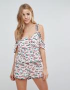 Honey Punch Cold Shoulder Cami Top In Floral With Rainbow Pom Poms Co-ord-multi