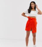 Asos Design Petite Utility Linen Wrap Mini Skirt-red