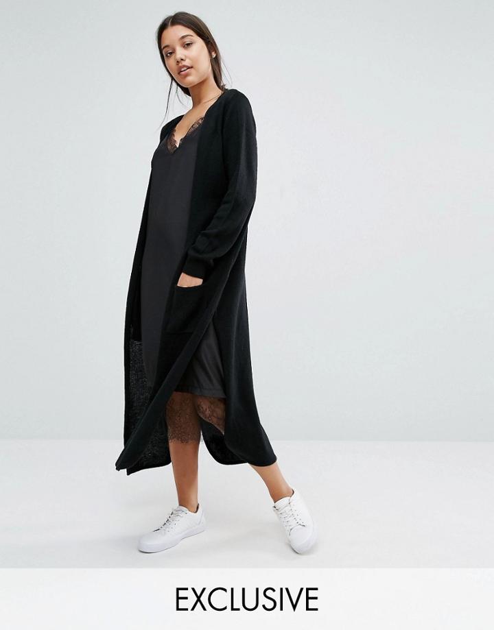 Micha Lounge Black Side Spilt Maxi Cardigan - Black