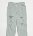 Asos Design Curve High Rise 'relaxed' Dad Jean In Iceberg Green With Rips