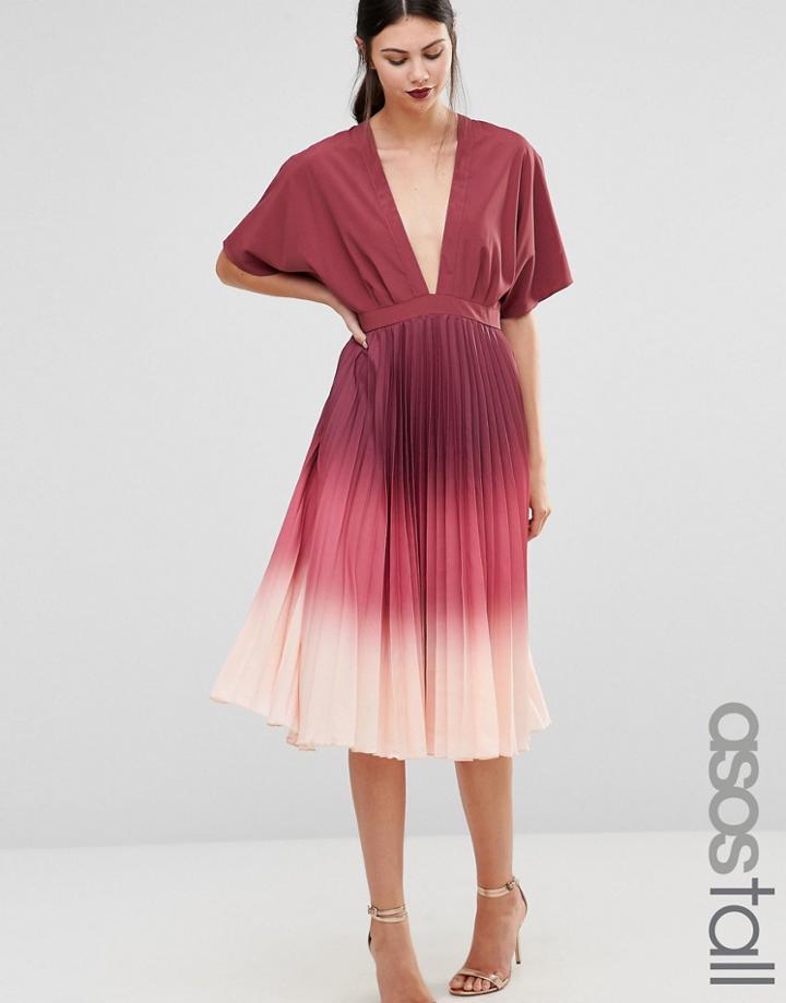 Asos Tall Ombre Pleated Caftan Midi Dress - Multi