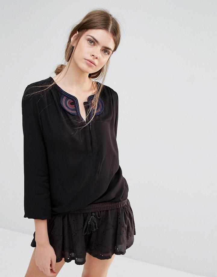See U Soon Top With Festival Embroidery - Black