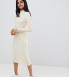 Asos Design Petite Midi Dress In Ribbed Knit