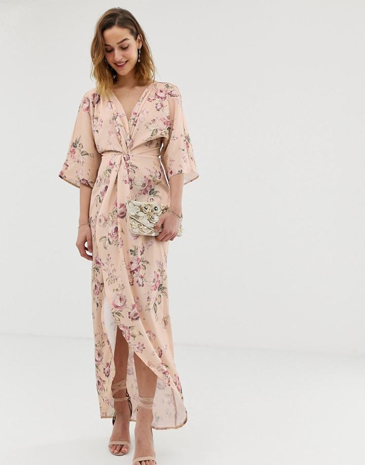 Hope & Ivy Knot Front Maxi Dress With In Multi Floral