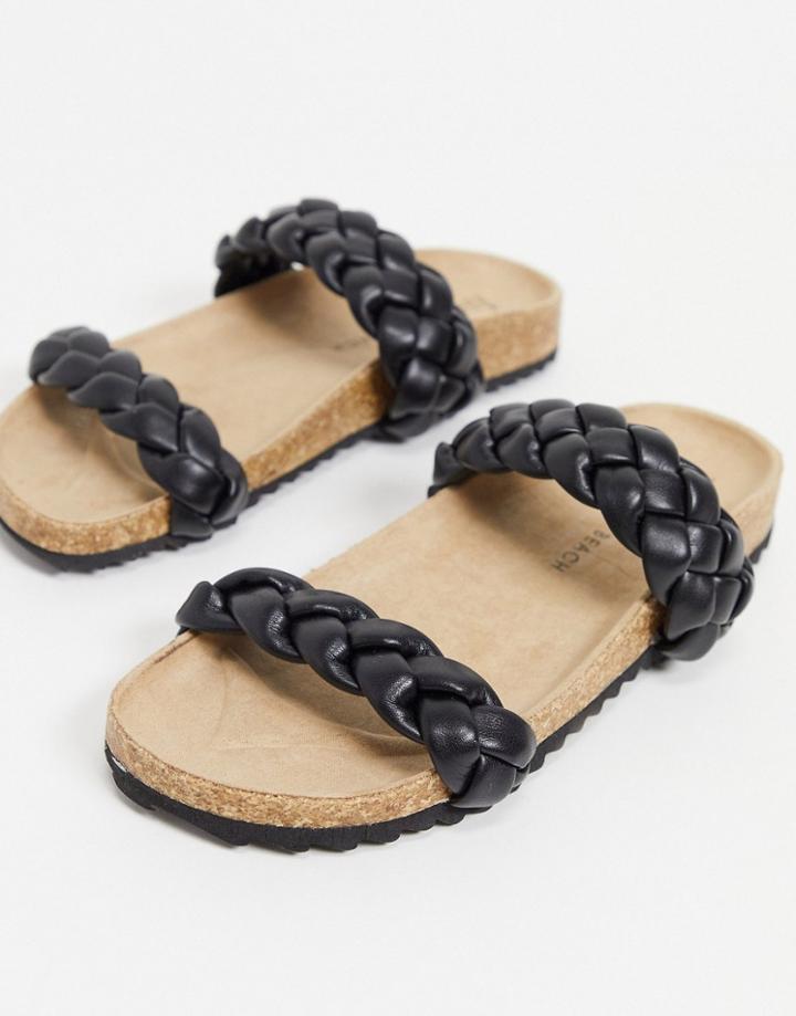 South Beach Braided Double Strap Slides In Black