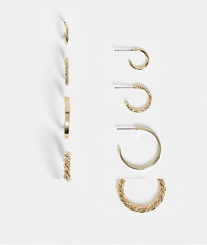 Monki Piper 4 Pack Hoop Earrings In Gold