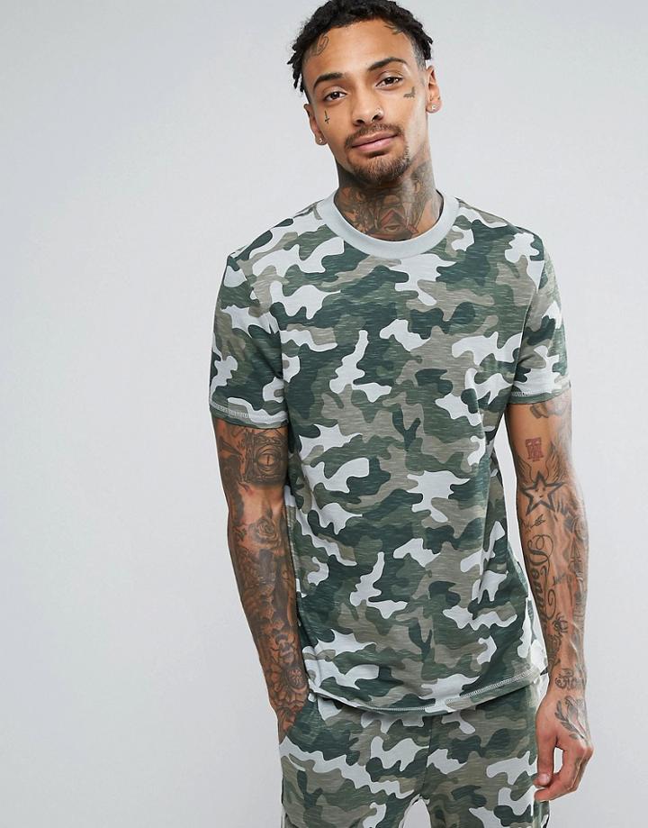 Asos Camo Print Slub T-shirt - Green