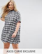 Asos Curve Smock Dress In Summer Check With Shirred Neck - Multi