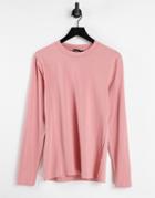 Asos Design Long Sleeve Muscle Fit T-shirt In Washed Pink