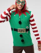Brave Soul Holidays Hooded Elf Sweater With Bells - Green