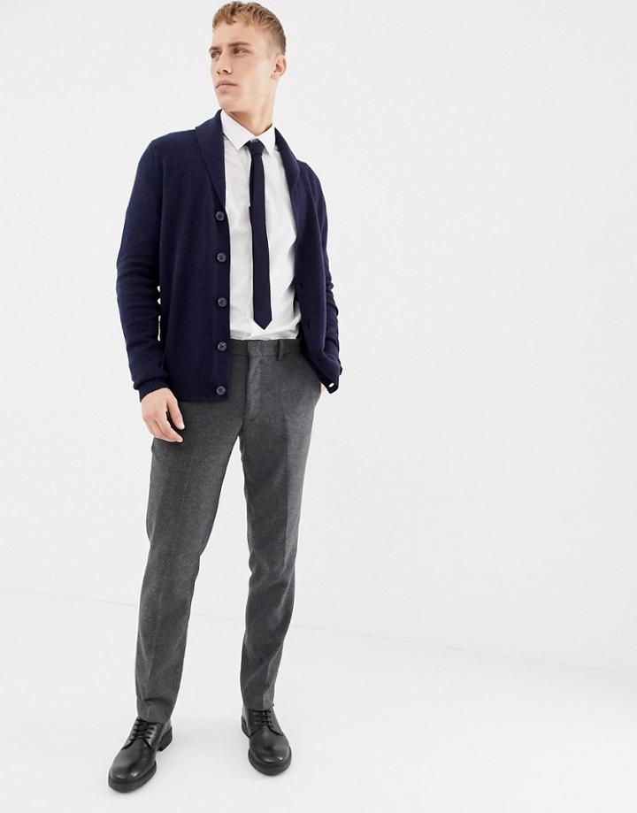 Asos Design Lambswool Shawl Cardigan In Navy - Navy