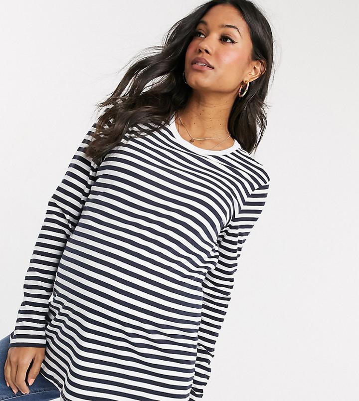 Asos Design Maternity Nursing Long Sleeve Stripe T-shirt-multi