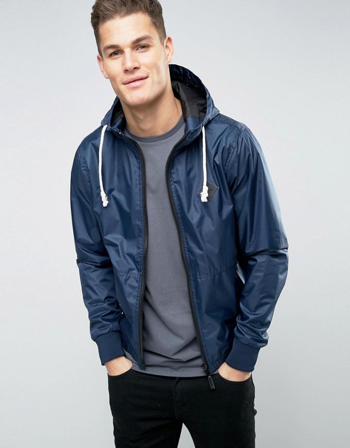 Blend Zip Thru Hooded Nylon Jacket - Navy