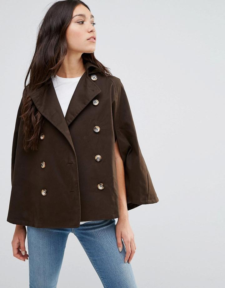 Cooper & Stollbrand Short Showerproof Cape With Hood In Khaki Brown - Brown