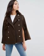 Cooper & Stollbrand Short Showerproof Cape With Hood In Khaki Brown - Brown
