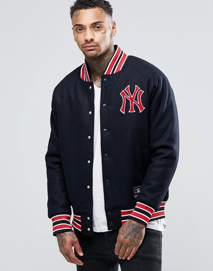 Majestic Yankees Letterman Jacket In Wool - Navy