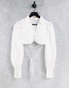 Skylar Rose Ultra Cropped Shirt With Puff Sleeves And Wrap Waist-white