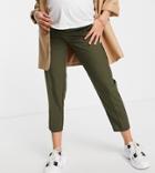 Asos Design Maternity Over The Bump Tailored Smart Tapered Pants In Khaki-green